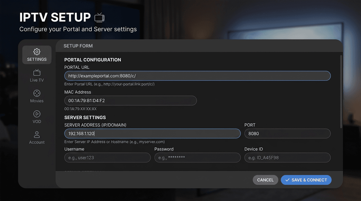 Enter portal URL in Enigma2